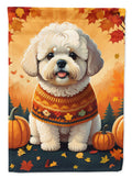 Bichon Frise Fall House Flag 28x40 Porch Sleeve Pole Decorative Outside Yard Banner Artwork Wall Hanging, Polyester