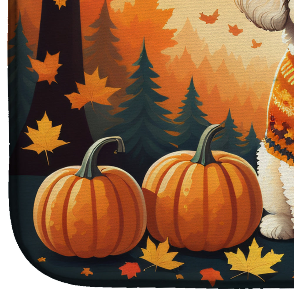 Bichon Frise Fall Dish Drying Mat Absorbent Dish Drying Mat Pad for Kitchen Counter Dish Drainer Mat for Countertop, 14 x 21", Multicolor