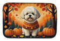 Bichon Frise Fall Dish Drying Mat Absorbent Dish Drying Mat Pad for Kitchen Counter Dish Drainer Mat for Countertop, 14 x 21", Multicolor