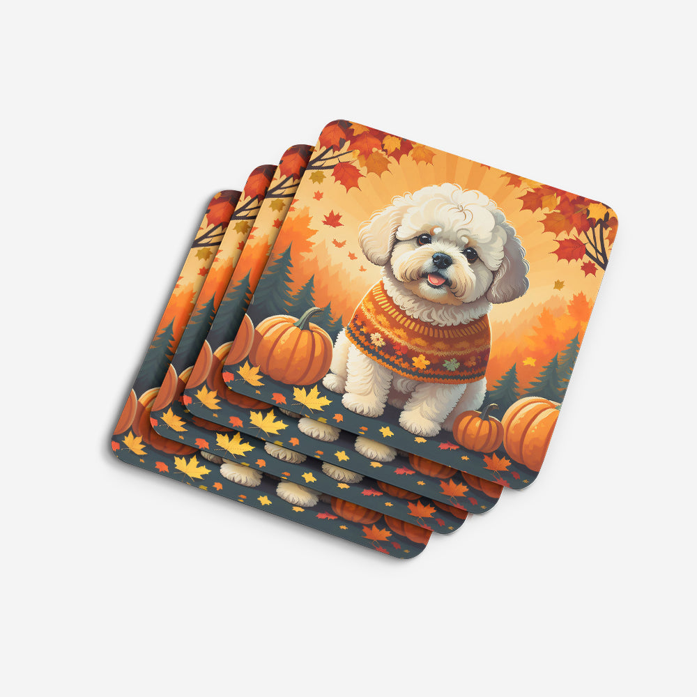 Bichon Frise Fall Foam Coasters Set of 4 Cup Coasters for Indoor Outdoor, Tabletop Protection, Anti Slip, Mouse pad Material