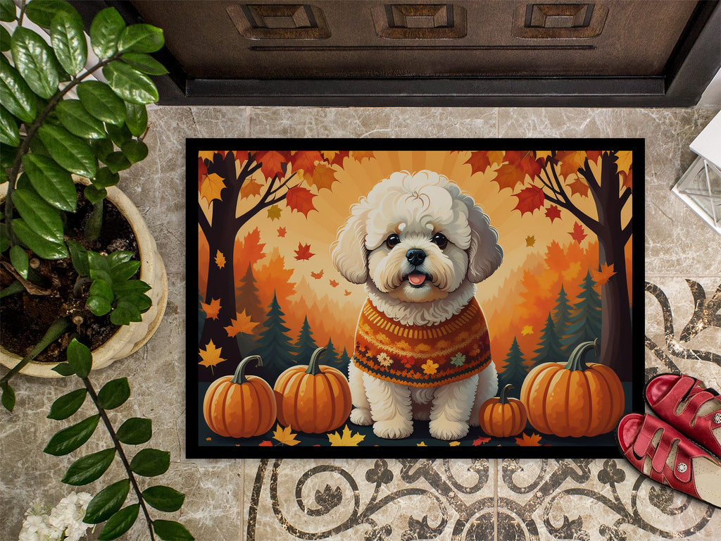 Bichon Frise Fall Doormat Indoor Outdoor 24H X 36W Front Door Mat Rugs for Entryway, Non Slip Washable Low Pile,