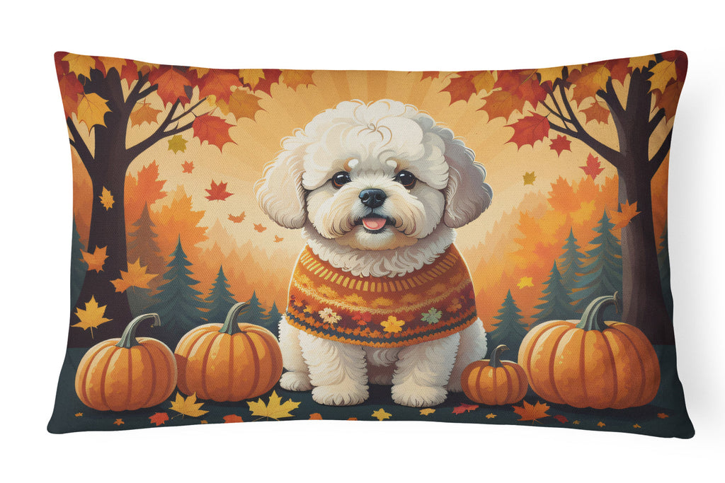 Bichon Frise Fall Decorative Throw Pillow 12x16 Indoor Outdoor Accent Cushion, Fabric Cover with Insert for Sofa, Bed, Porch & Living Room