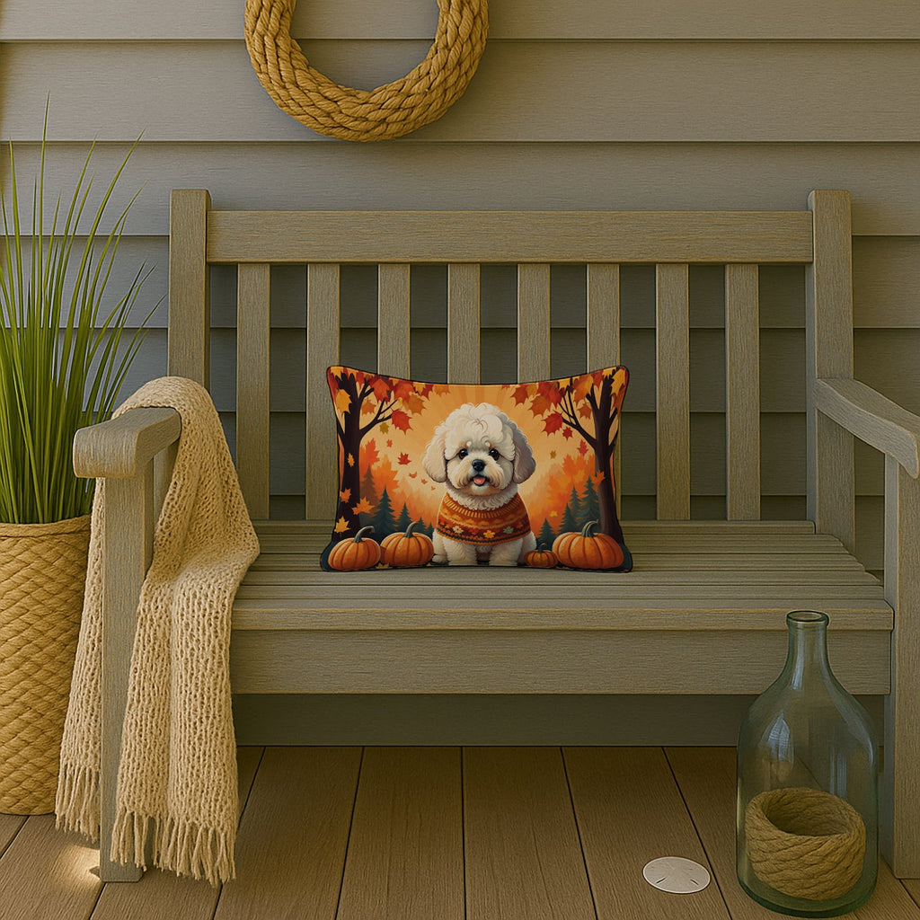 Bichon Frise Fall Decorative Throw Pillow 12x16 Indoor Outdoor Accent Cushion, Fabric Cover with Insert for Sofa, Bed, Porch & Living Room