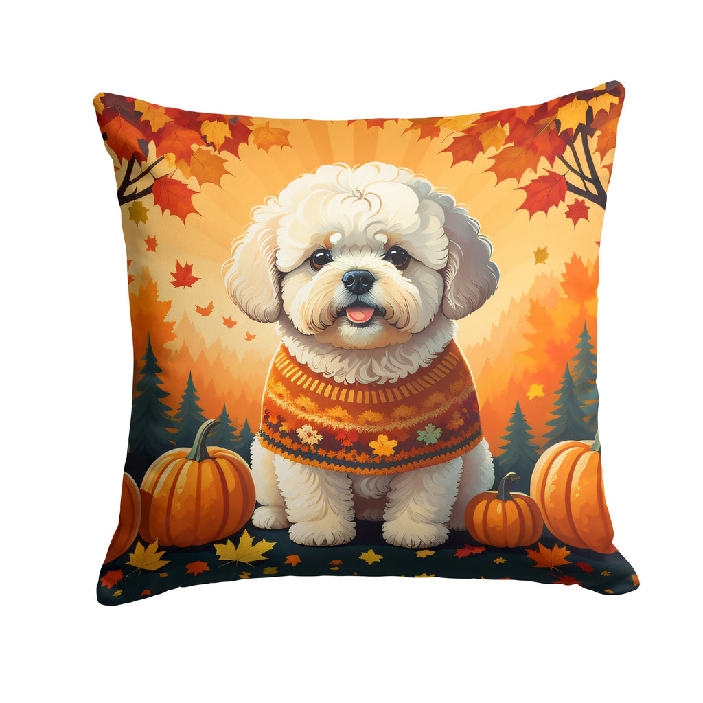 Bichon Frise Fall Decorative Throw Pillow 14x14 Indoor Outdoor Accent Cushion, Fabric Cover with Insert for Sofa, Bed, Porch & Living Room