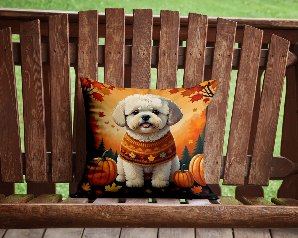 Bichon Frise Fall Decorative Throw Pillow 14x14 Indoor Outdoor Accent Cushion, Fabric Cover with Insert for Sofa, Bed, Porch & Living Room
