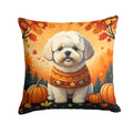 Bichon Frise Fall Decorative Throw Pillow 18x18 Indoor Outdoor Accent Cushion, Fabric Cover with Insert for Sofa, Bed, Porch & Living Room