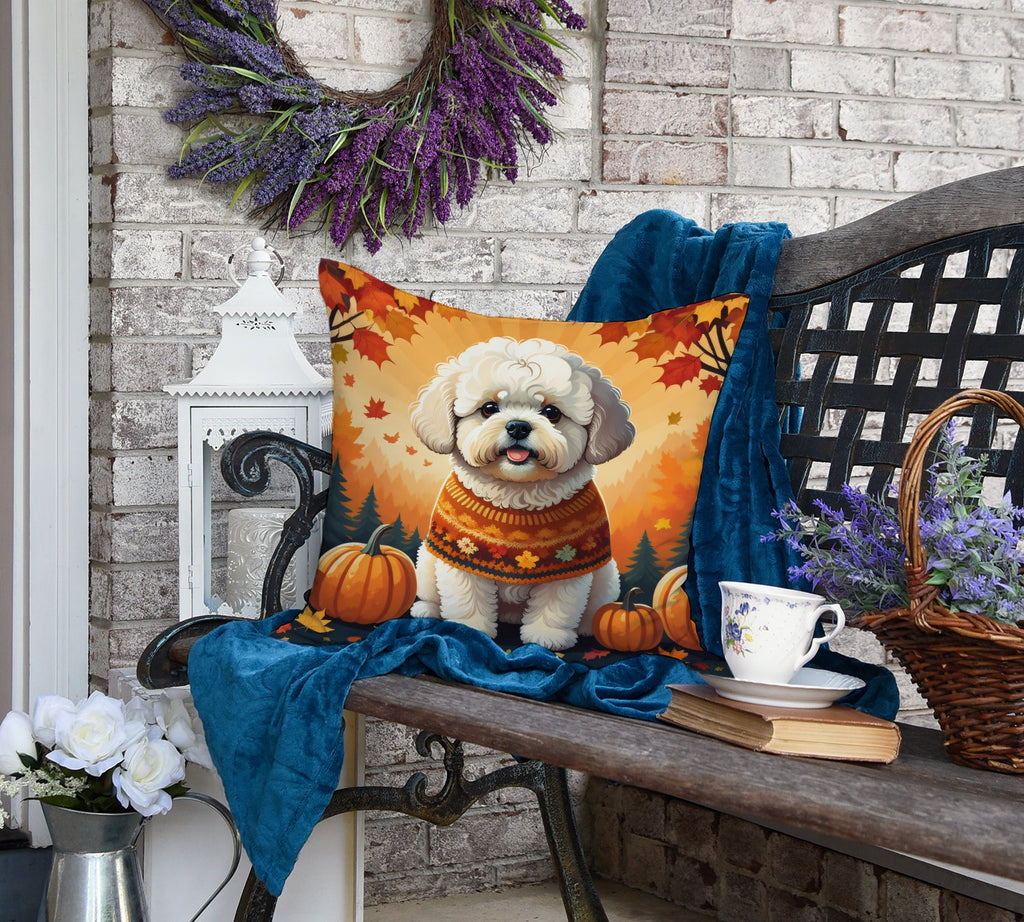 Bichon Frise Fall Decorative Throw Pillow 18x18 Indoor Outdoor Accent Cushion, Fabric Cover with Insert for Sofa, Bed, Porch & Living Room