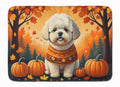 Bichon Frise Fall Memory Foam Kitchen Mat Machine Washable Anti-Fatigue Cushion Comfort Bath or Kitchen Rug
