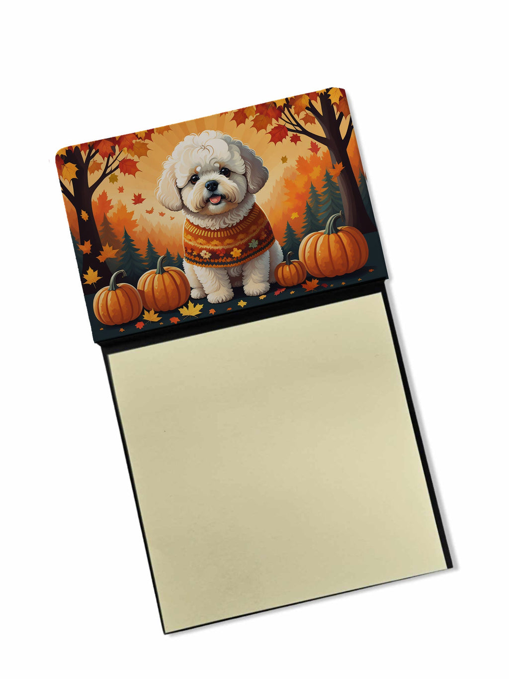 Bichon Frise Fall Watercolor Sticky Note Holder Refillable Dispenser Desk Accessory 3x3 Pad Gift