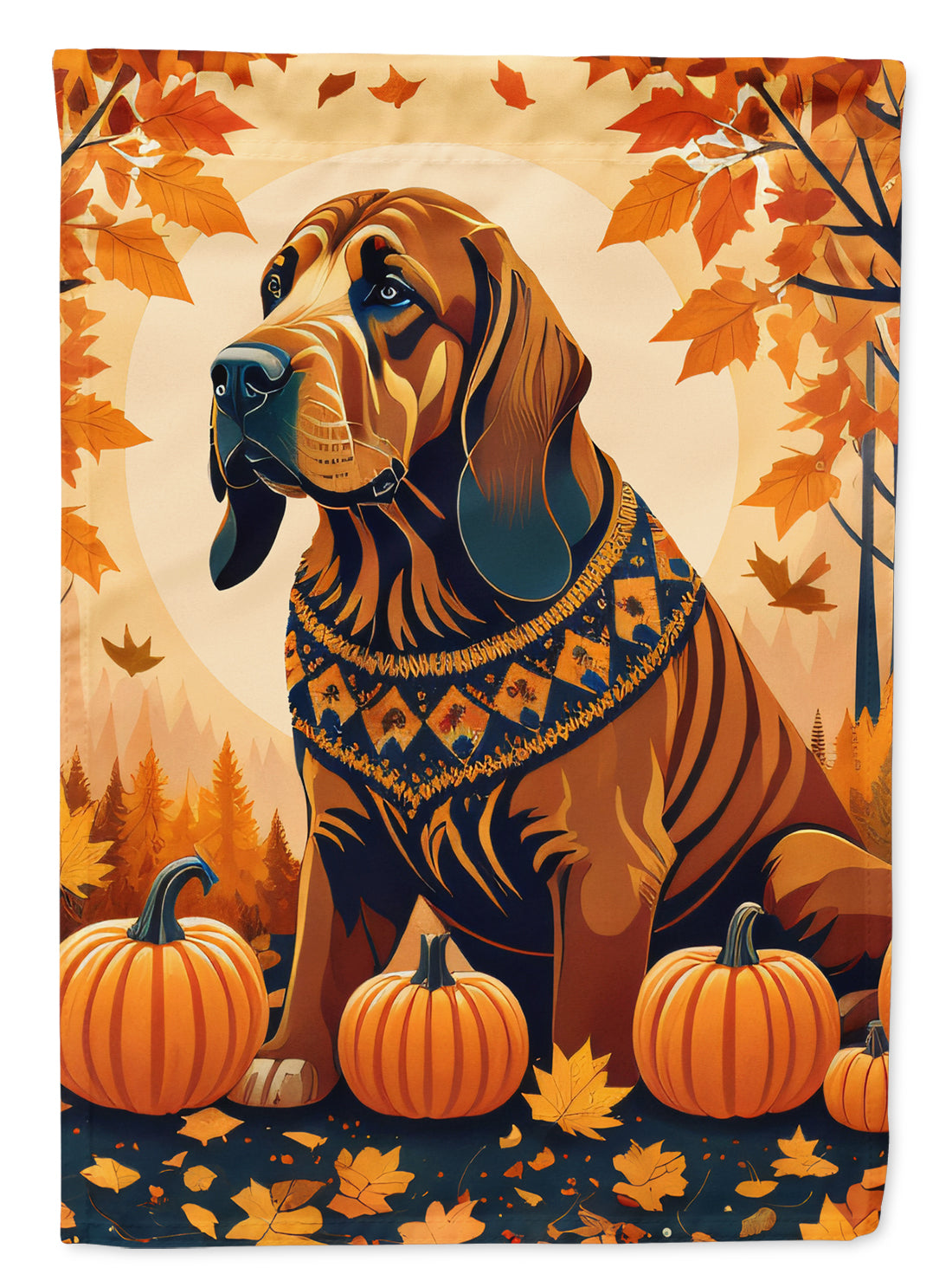 Bloodhound Fall House Flag 28x40 Porch Sleeve Pole Decorative Outside Yard Banner Artwork Wall Hanging, Polyester