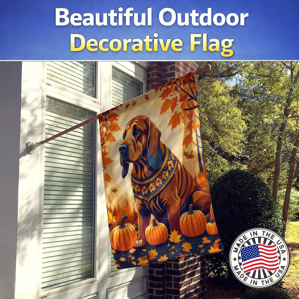 Bloodhound Fall House Flag 28x40 Porch Sleeve Pole Decorative Outside Yard Banner Artwork Wall Hanging, Polyester