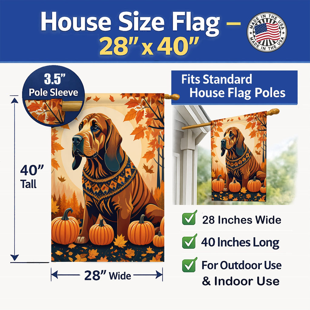 Bloodhound Fall House Flag 28x40 Porch Sleeve Pole Decorative Outside Yard Banner Artwork Wall Hanging, Polyester