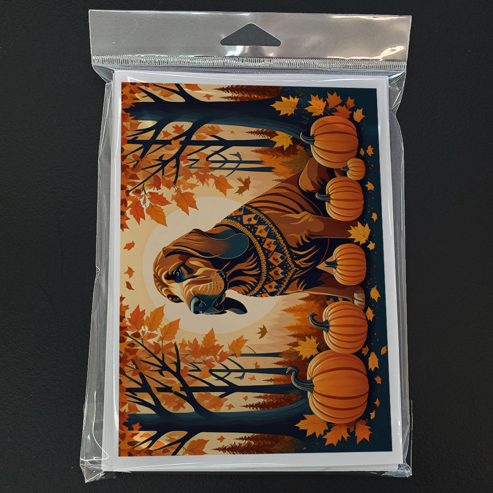 Bloodhound Fall Greeting Cards Pack of 8 Blank Cards with Envelopes Whimsical A7 Size 5x7