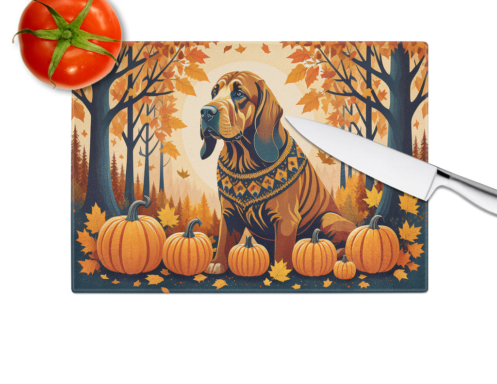 Bloodhound Fall Cutting Board Tempered Glass Kitchen Cutting Surface, Heat Resistant Chopping, Non-Slip Feet, Food Prep & Serving