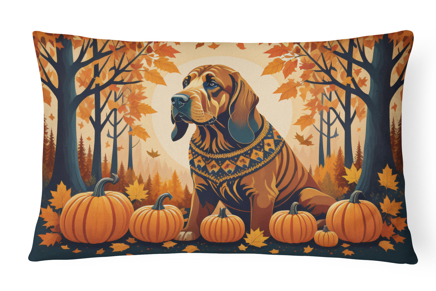 Bloodhound Fall Decorative Throw Pillow 12x16 Indoor Outdoor Accent Cushion, Fabric Cover with Insert for Sofa, Bed, Porch & Living Room