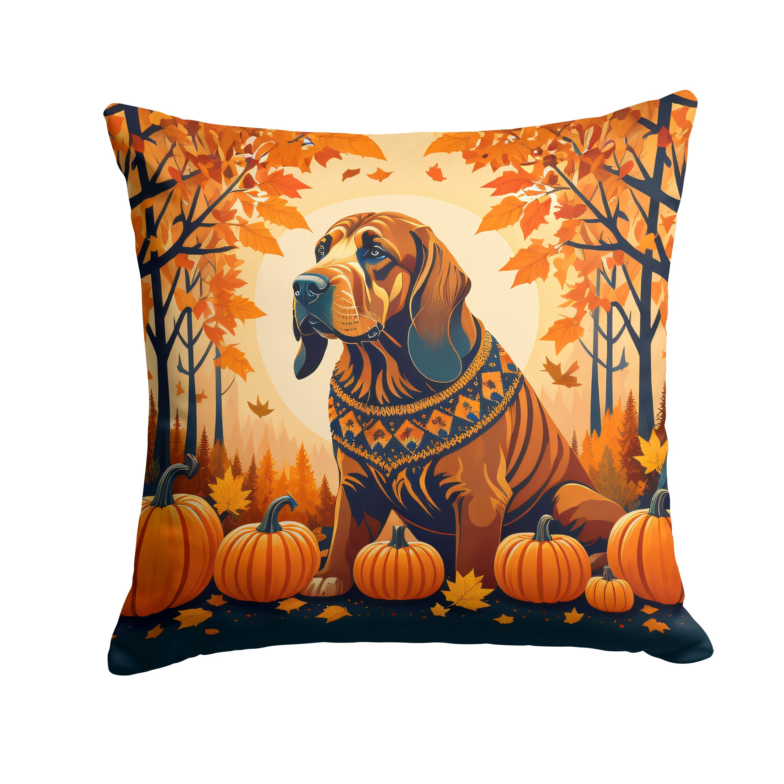 Bloodhound Fall Decorative Throw Pillow 14x14 Indoor Outdoor Accent Cushion, Fabric Cover with Insert for Sofa, Bed, Porch & Living Room