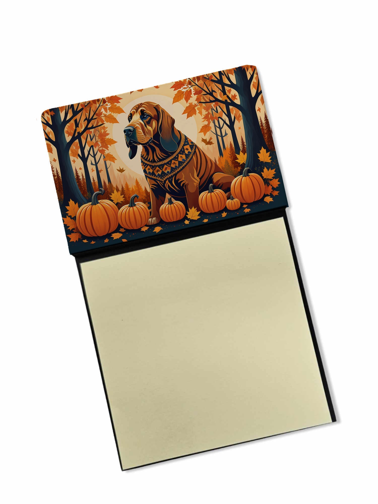 Bloodhound Fall Watercolor Sticky Note Holder Refillable Dispenser Desk Accessory 3x3 Pad Gift