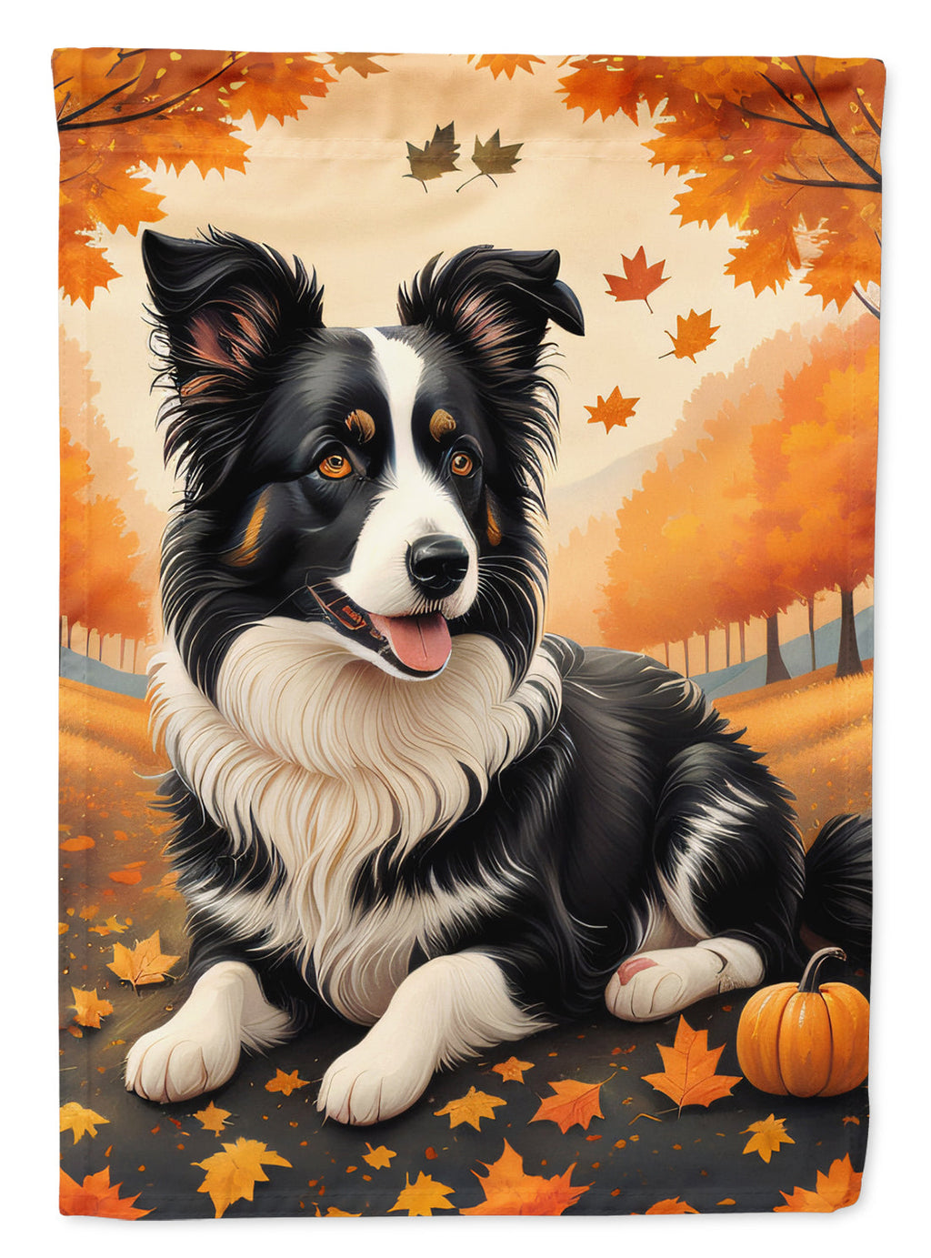 Border Collie Fall House Flag 28x40 Porch Sleeve Pole Decorative Outside Yard Banner Artwork Wall Hanging, Polyester