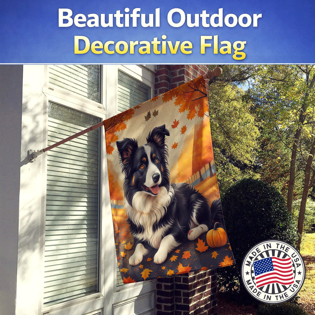 Border Collie Fall House Flag 28x40 Porch Sleeve Pole Decorative Outside Yard Banner Artwork Wall Hanging, Polyester