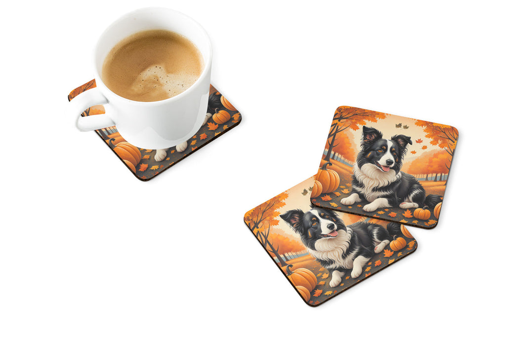 Border Collie Fall Foam Coasters Set of 4 Cup Coasters for Indoor Outdoor, Tabletop Protection, Anti Slip, Mouse pad Material