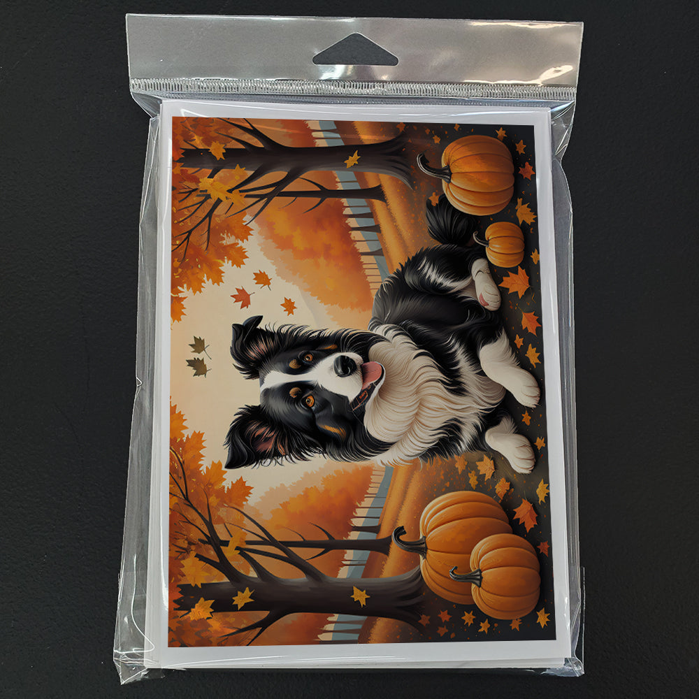Border Collie Fall Greeting Cards Pack of 8 Blank Cards with Envelopes Whimsical A7 Size 5x7