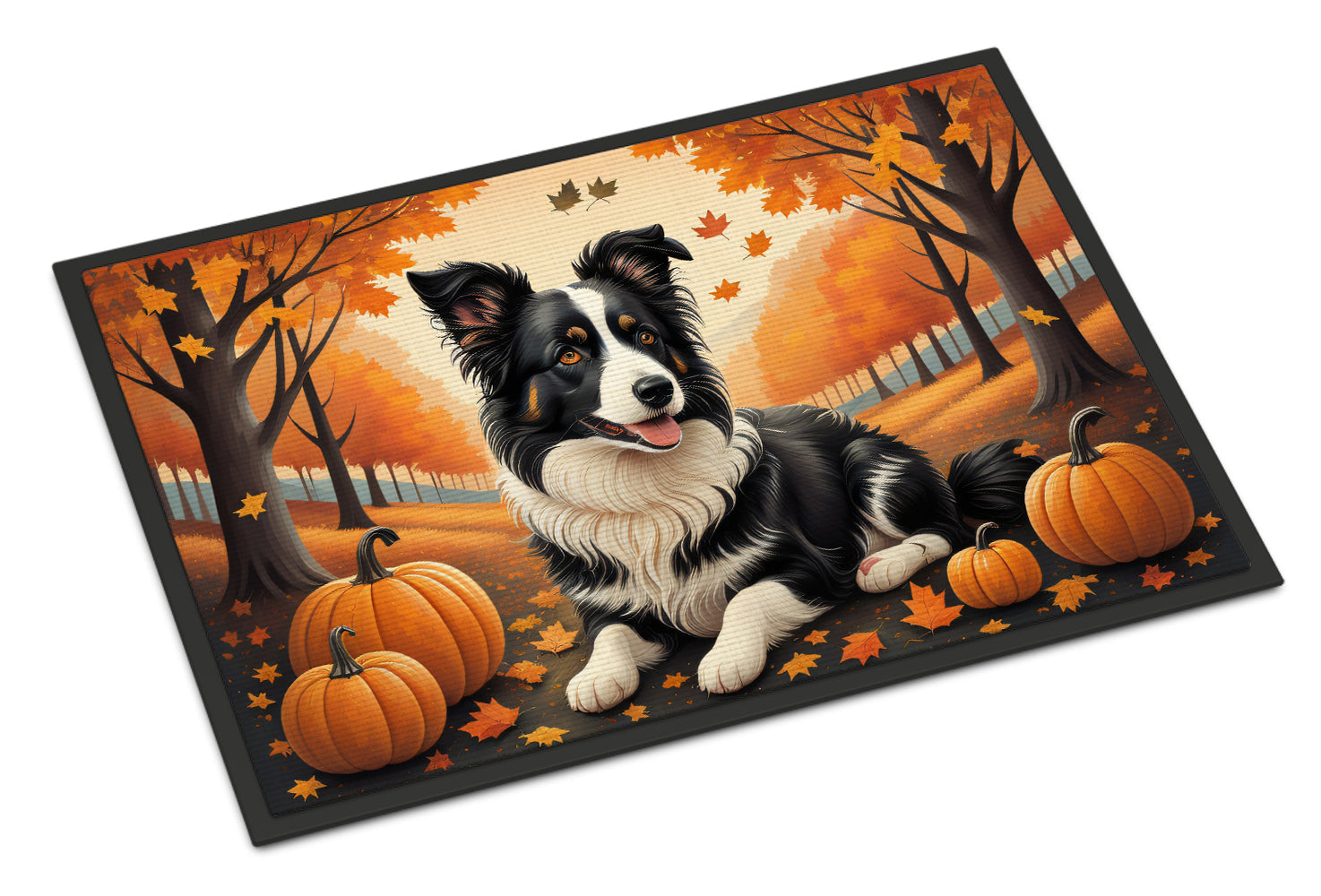 Border Collie Fall Doormat Indoor Outdoor 24H X 36W Front Door Mat Rugs for Entryway, Non Slip Washable Low Pile,