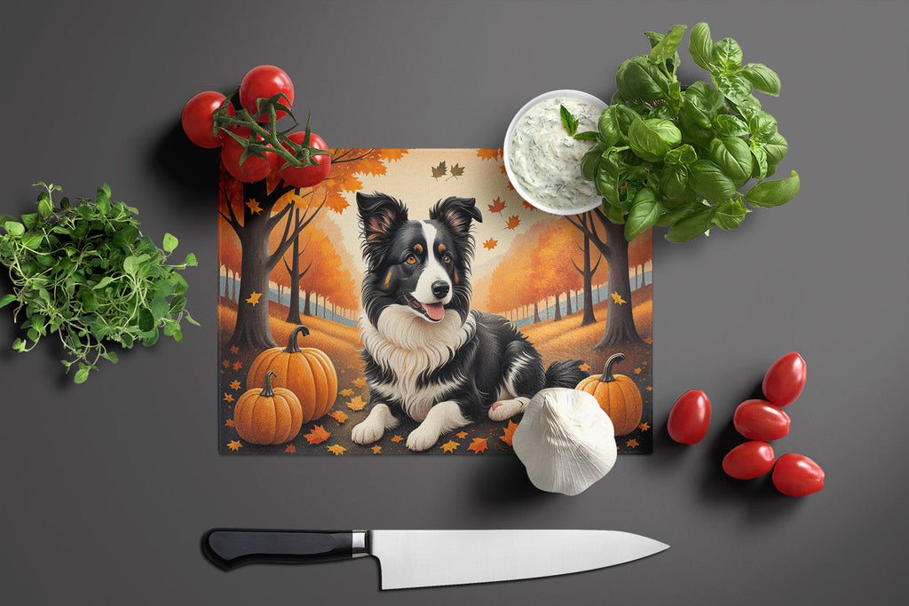Border Collie Fall Cutting Board Tempered Glass Kitchen Cutting Surface, Heat Resistant Chopping, Non-Slip Feet, Food Prep & Serving