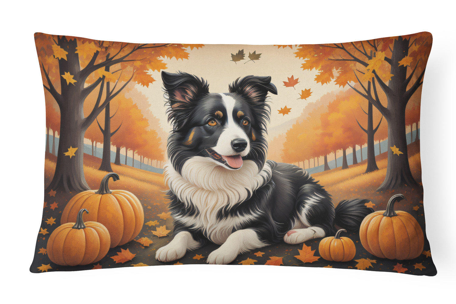 Border Collie Fall Decorative Throw Pillow 12x16 Indoor Outdoor Accent Cushion, Fabric Cover with Insert for Sofa, Bed, Porch & Living Room