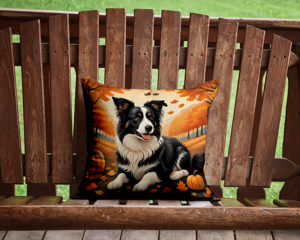 Border Collie Fall Decorative Throw Pillow 14x14 Indoor Outdoor Accent Cushion, Fabric Cover with Insert for Sofa, Bed, Porch & Living Room