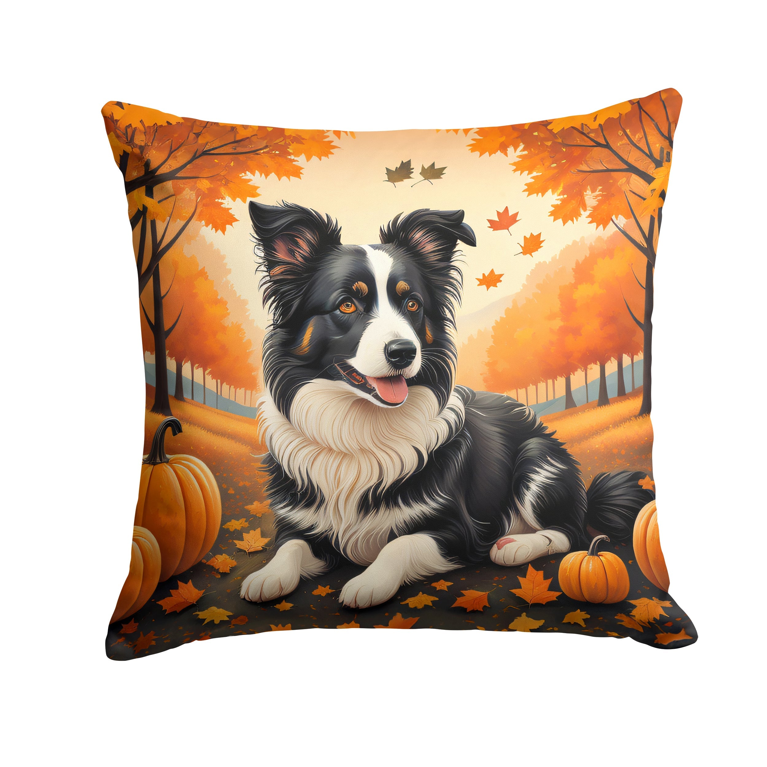 Border Collie Fall Decorative Throw Pillow 18x18 Indoor Outdoor Accent Cushion, Fabric Cover with Insert for Sofa, Bed, Porch & Living Room