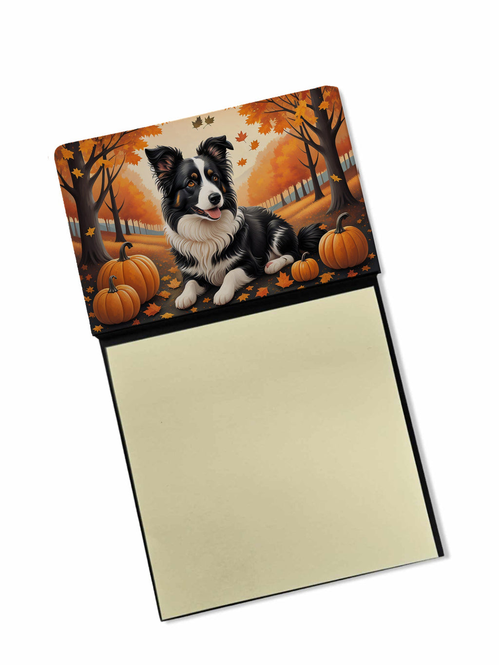 Border Collie Fall Watercolor Sticky Note Holder Refillable Dispenser Desk Accessory 3x3 Pad Gift