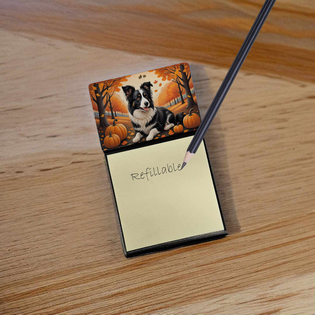 Border Collie Fall Watercolor Sticky Note Holder Refillable Dispenser Desk Accessory 3x3 Pad Gift