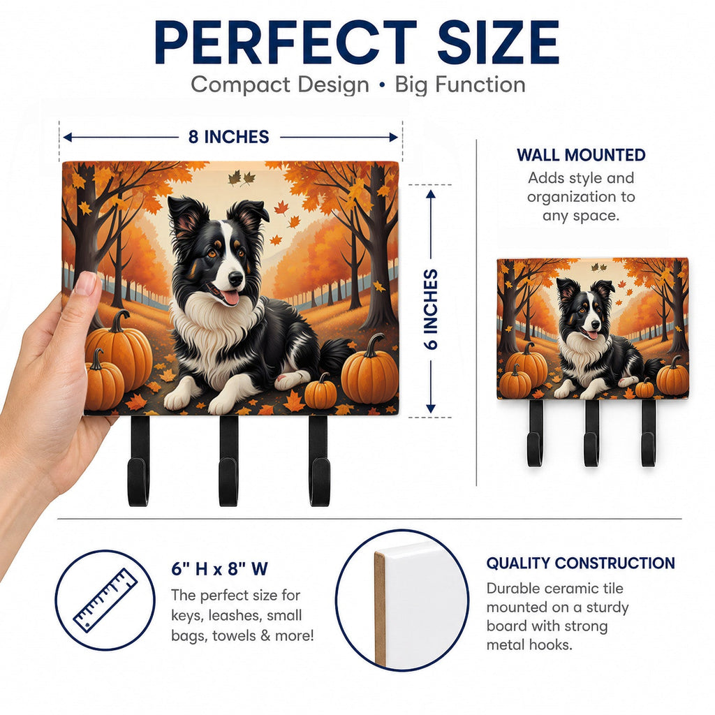 Border Collie Fall Leash or Key Holder Wall Hooks, Coat Rack Wall Mount, for Hanging Keys, Towels, Aprons, Leashes