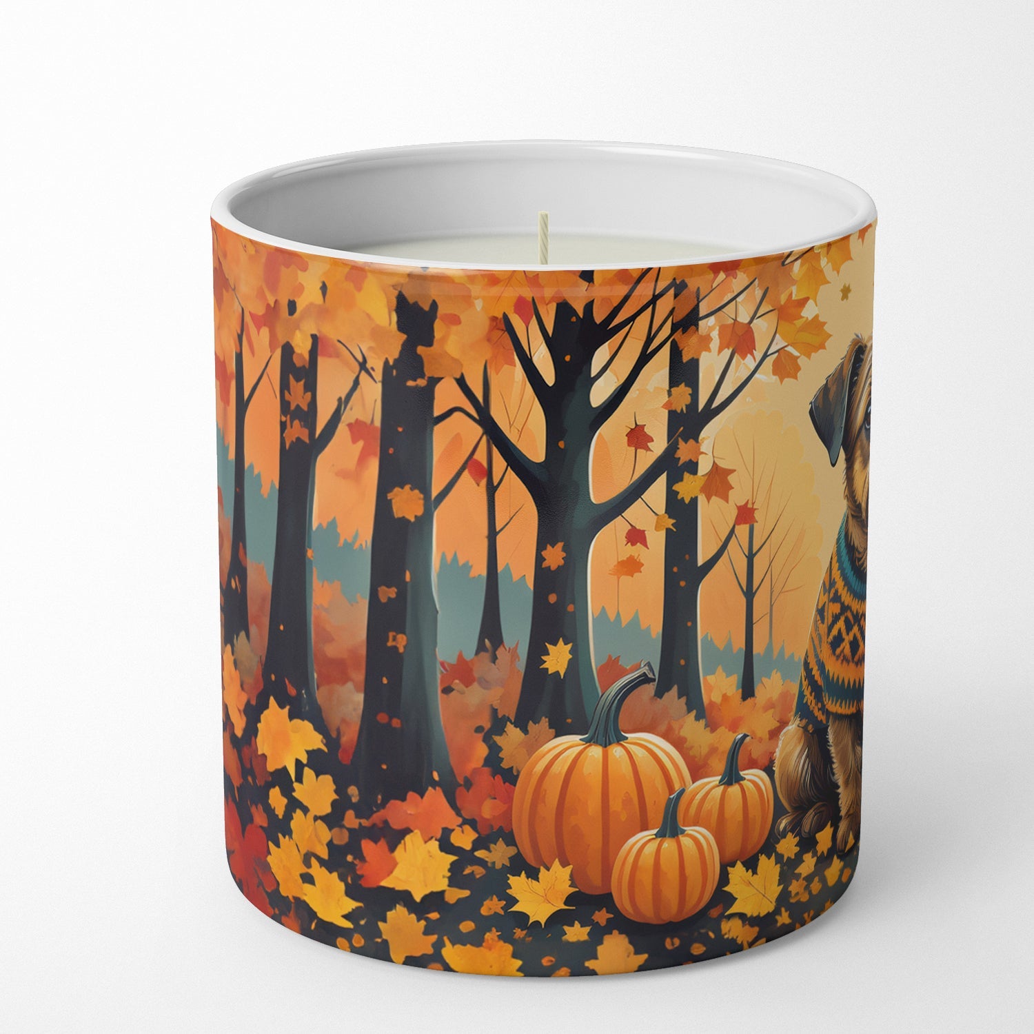 Border Terrier Fall Decorative Soy Candle Nature Soy Wax Essential Oil Home Decor Ideal for Bedroom Kitchen Bath Office Gift, 10 oz