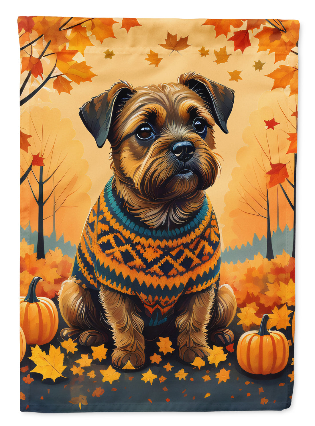 Border Terrier Fall House Flag 28x40 Porch Sleeve Pole Decorative Outside Yard Banner Artwork Wall Hanging, Polyester