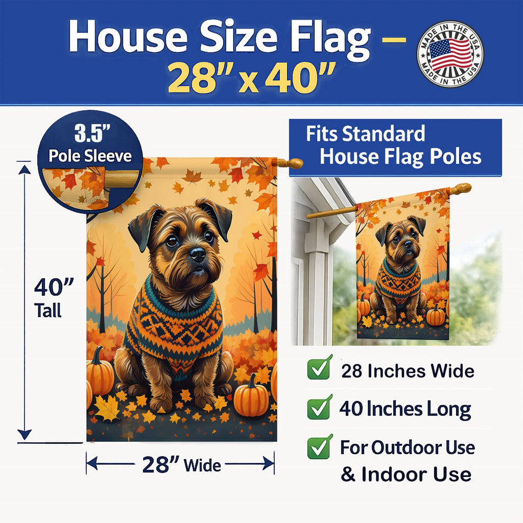 Border Terrier Fall House Flag 28x40 Porch Sleeve Pole Decorative Outside Yard Banner Artwork Wall Hanging, Polyester