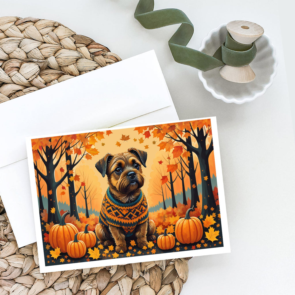 Border Terrier Fall Greeting Cards Pack of 8 Blank Cards with Envelopes Whimsical A7 Size 5x7
