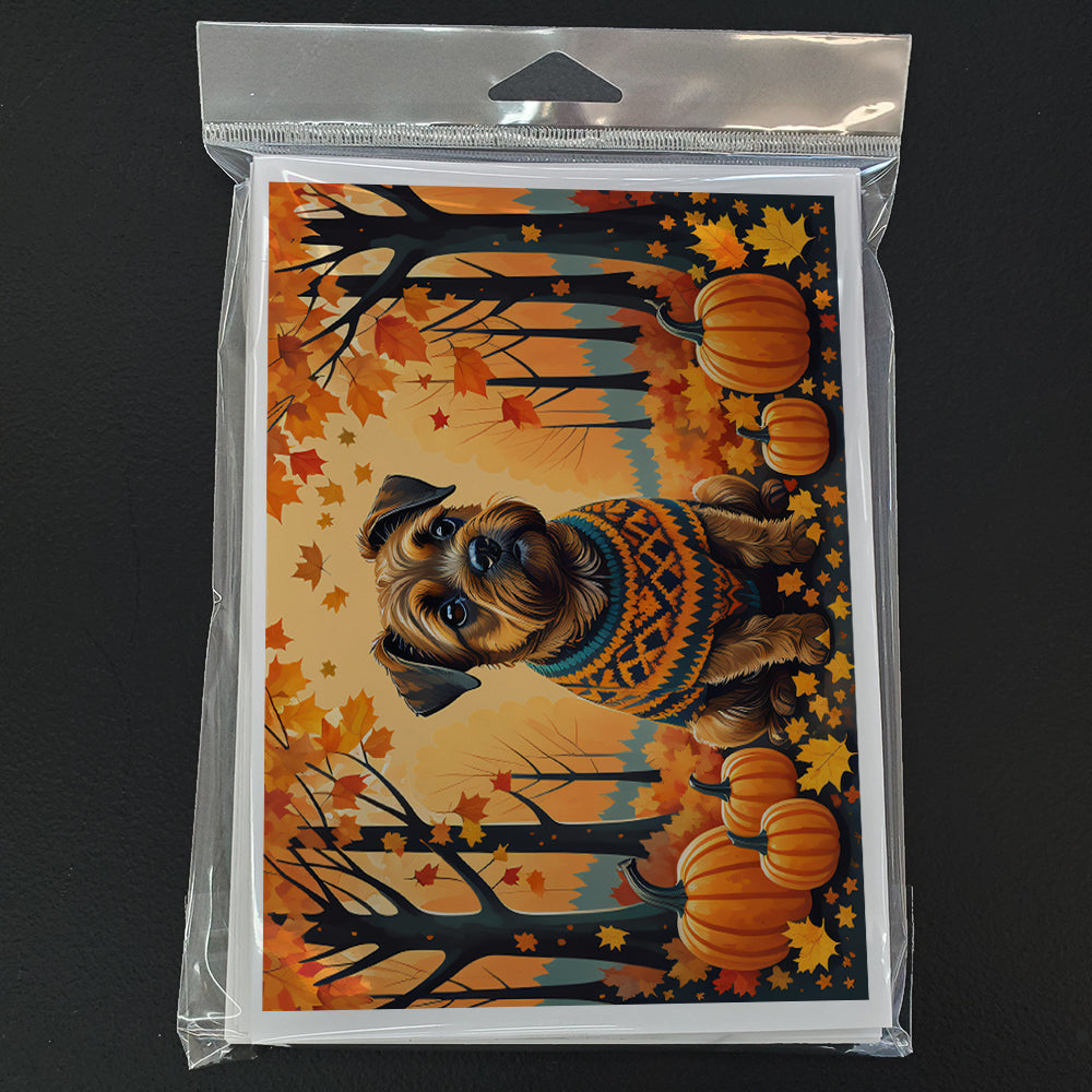 Border Terrier Fall Greeting Cards Pack of 8 Blank Cards with Envelopes Whimsical A7 Size 5x7