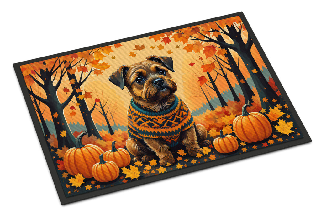 Border Terrier Fall Doormat Indoor Outdoor 24H X 36W Front Door Mat Rugs for Entryway, Non Slip Washable Low Pile,