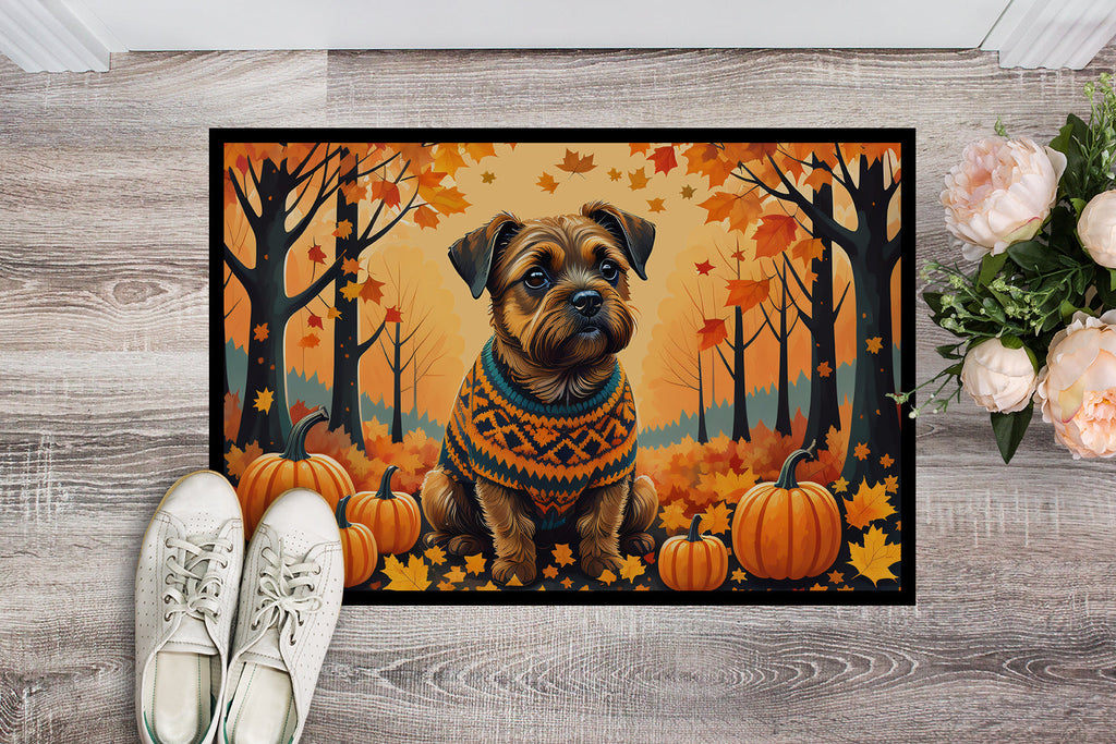 Border Terrier Fall Doormat Indoor Outdoor 24H X 36W Front Door Mat Rugs for Entryway, Non Slip Washable Low Pile,