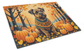 Border Terrier Fall Cutting Board Tempered Glass Kitchen Cutting Surface, Heat Resistant Chopping, Non-Slip Feet, Food Prep & Serving