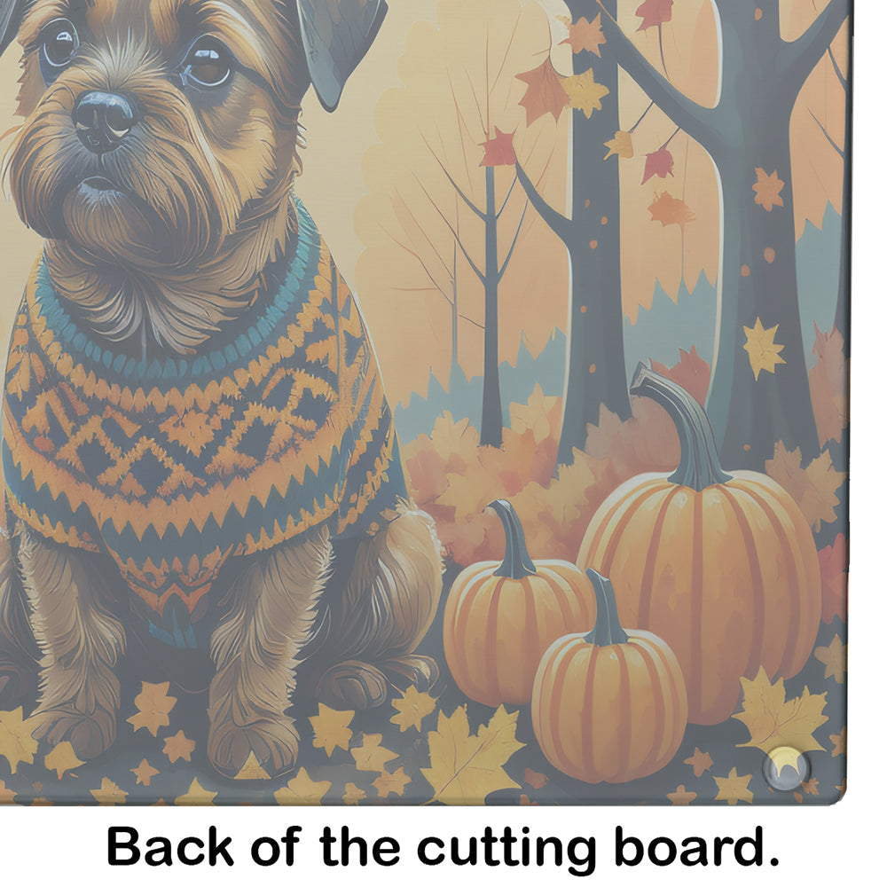 Border Terrier Fall Cutting Board Tempered Glass Kitchen Cutting Surface, Heat Resistant Chopping, Non-Slip Feet, Food Prep & Serving