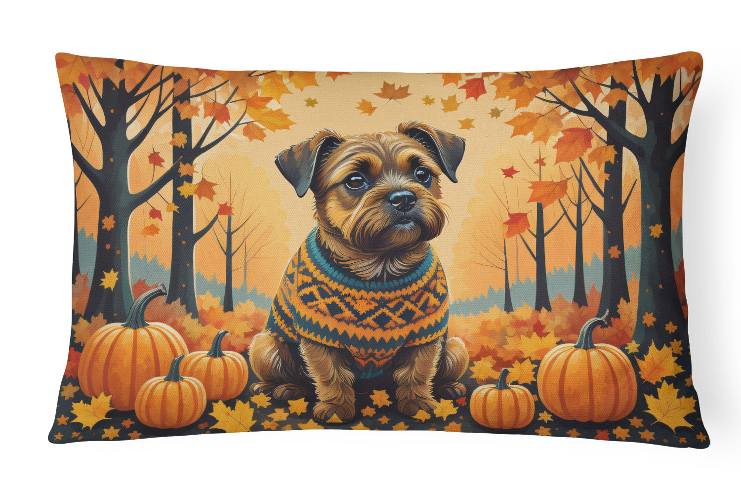 Border Terrier Fall Decorative Throw Pillow 12x16 Indoor Outdoor Accent Cushion, Fabric Cover with Insert for Sofa, Bed, Porch & Living Room