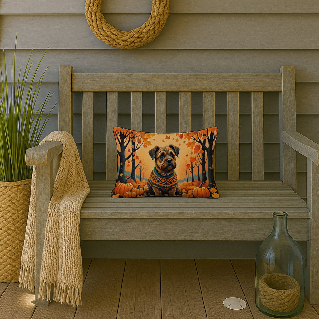 Border Terrier Fall Decorative Throw Pillow 12x16 Indoor Outdoor Accent Cushion, Fabric Cover with Insert for Sofa, Bed, Porch & Living Room