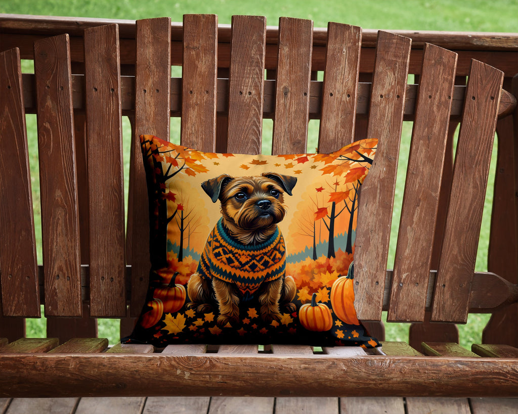 Border Terrier Fall Decorative Throw Pillow 14x14 Indoor Outdoor Accent Cushion, Fabric Cover with Insert for Sofa, Bed, Porch & Living Room