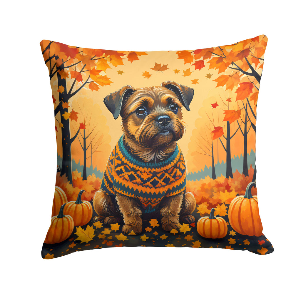 Border Terrier Fall Decorative Throw Pillow 18x18 Indoor Outdoor Accent Cushion, Fabric Cover with Insert for Sofa, Bed, Porch & Living Room
