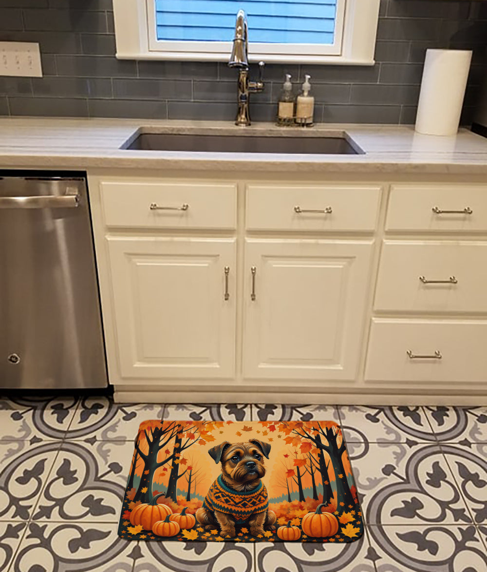 Border Terrier Fall Memory Foam Kitchen Mat Machine Washable Anti-Fatigue Cushion Comfort Bath or Kitchen Rug