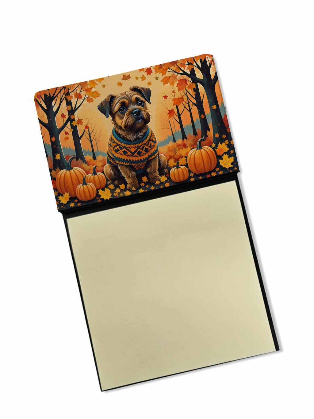Border Terrier Fall Watercolor Sticky Note Holder Refillable Dispenser Desk Accessory 3x3 Pad Gift