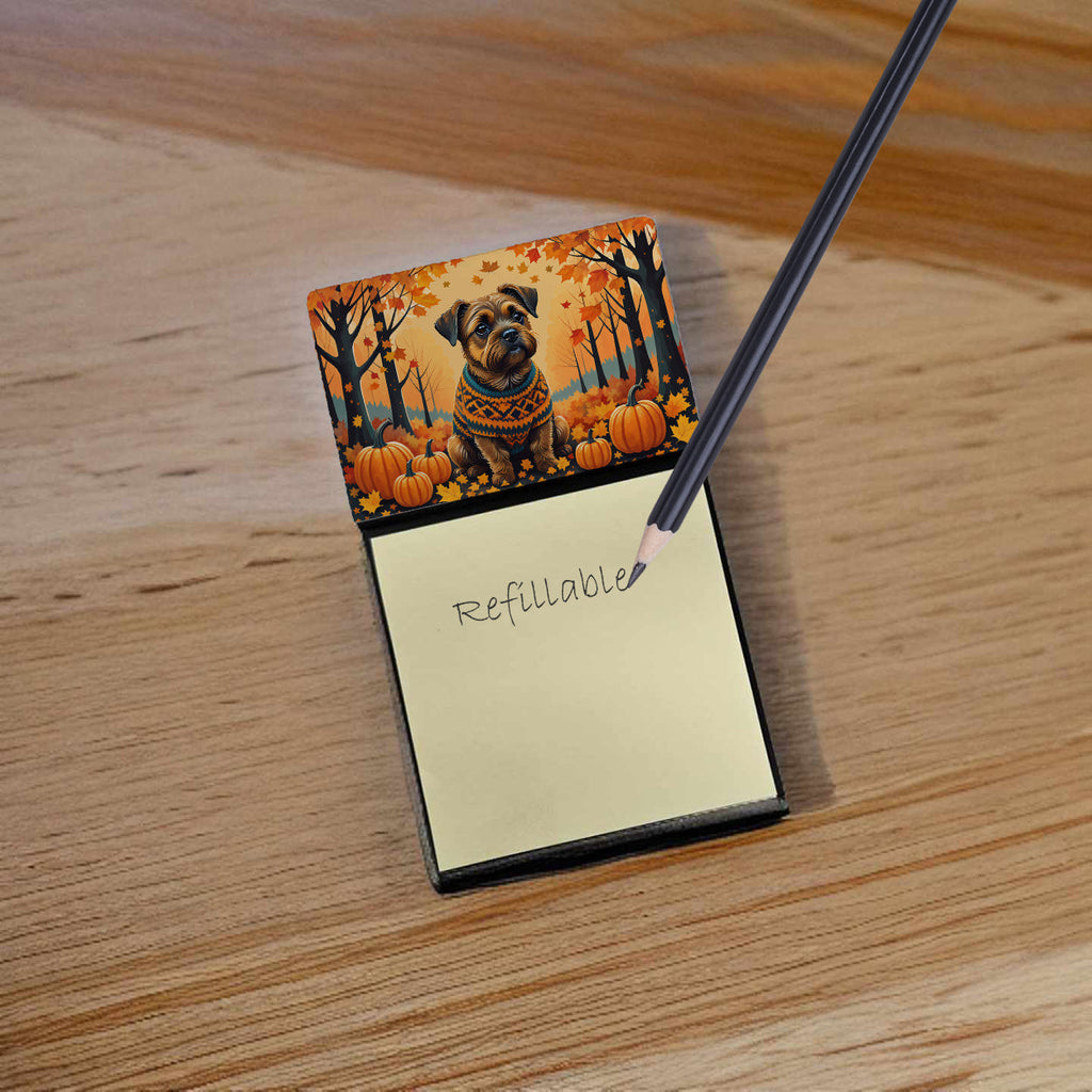 Border Terrier Fall Watercolor Sticky Note Holder Refillable Dispenser Desk Accessory 3x3 Pad Gift