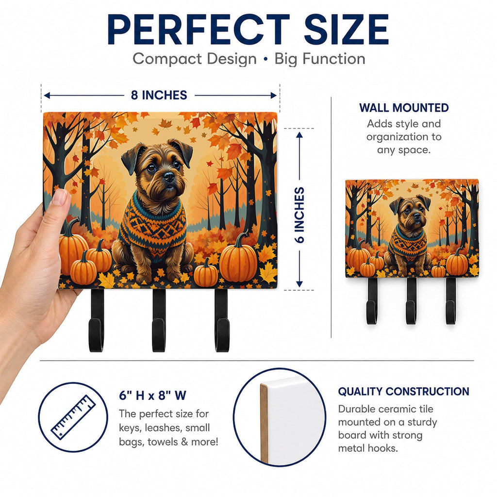Border Terrier Fall Leash or Key Holder Wall Hooks, Coat Rack Wall Mount, for Hanging Keys, Towels, Aprons, Leashes